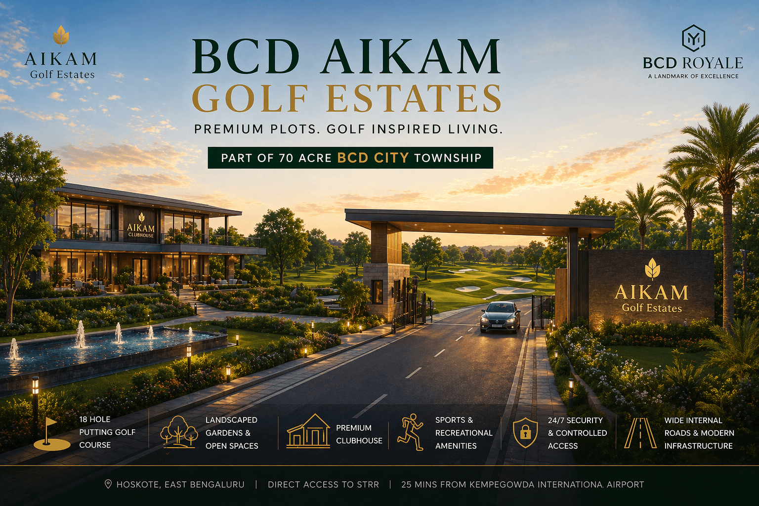 BCD Aikam Golf Estates premium plotted development in Hoskote with golf-themed layout and green surroundings