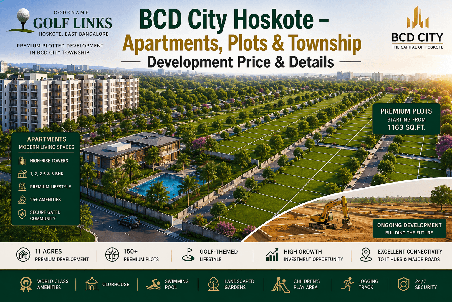 BCD City Hoskote premium plotted development with well-planned layout, wide roads and green open spaces