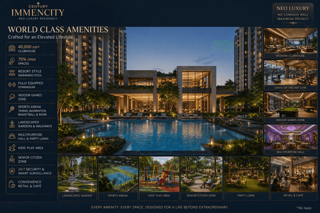Century Immencity Neo Luxury Residency premium amenities and clubhouse Jakkur
