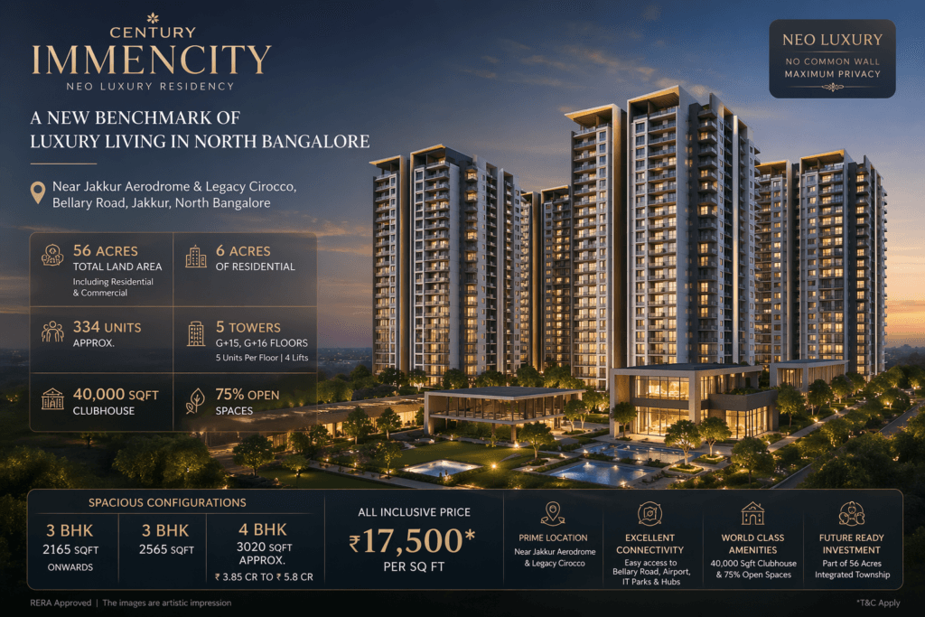 Century Immencity Neo Luxury Residency location overview North Bangalore Jakkur area