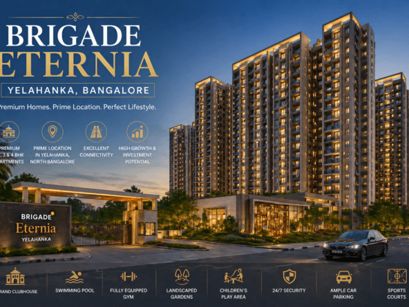 Brigade Eternia in Yelahanka Bangalore luxury apartments with grand entrance high-rise towers and premium lifestyle amenities