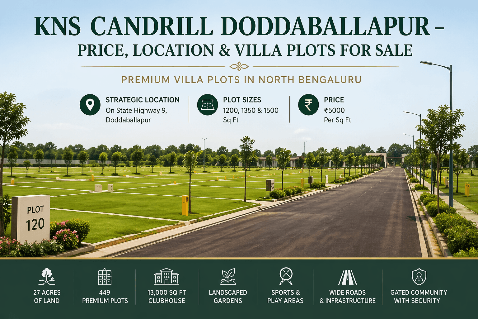 KNS Candrill Doddaballapur villa plots for sale with landscaped layout, wide roads and premium plotted development in North Bengaluru