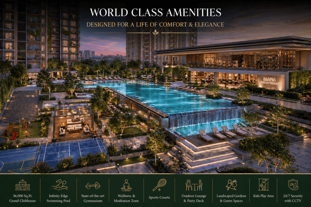 MANA Verdant Terraces amenities Sarjapur Road Bangalore clubhouse pool gym and landscaped gardens