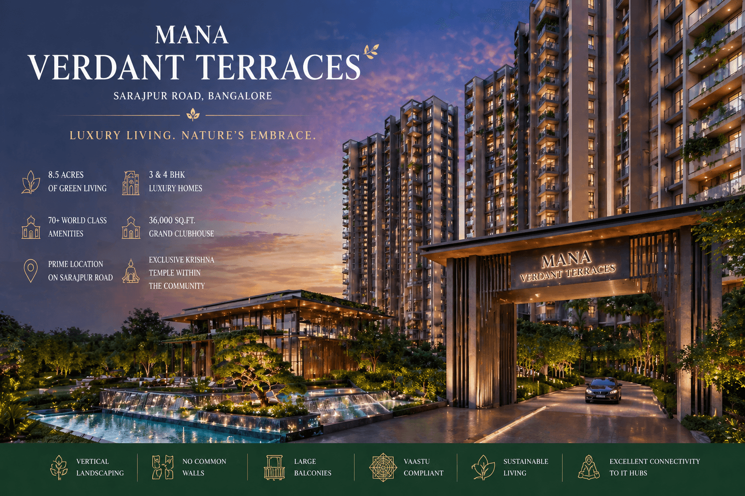 MANA Verdant Terraces luxury apartments Sarjapur Road Bangalore high-rise residential towers exterior view