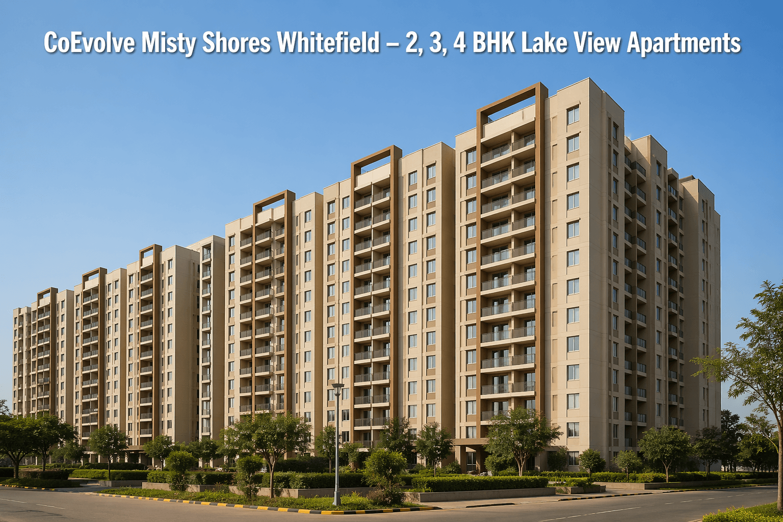 CoEvolve Misty Shores Whitefield modern building elevation with balconies and premium design