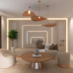 Stylish modern living room featuring contemporary furniture and elegant lighting.