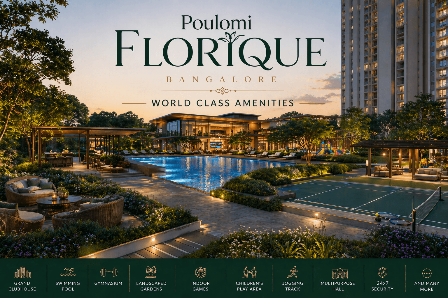 Poulomi Florique Bangalore world class amenities clubhouse swimming pool gym