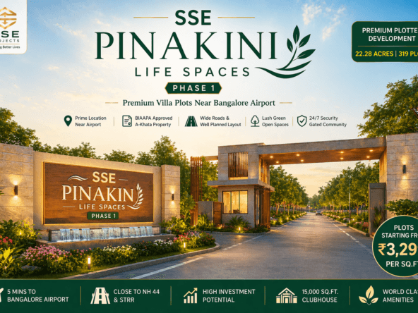 SSE Pinakini Life Spaces Phase 1 villa plots near Bangalore Airport entrance view with premium gated community layout
