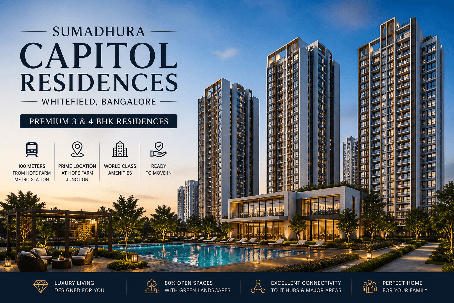 Sumadhura Capitol Residences Whitefield premium apartment towers with luxury pool and modern clubhouse Bangalore