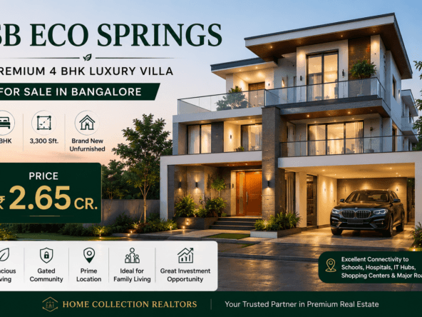 SB Eco Springs premium 4 BHK luxury villa for sale in Bangalore featuring modern architecture, spacious 3300 sq ft layout, gated community living, and elegant contemporary villa elevation.
