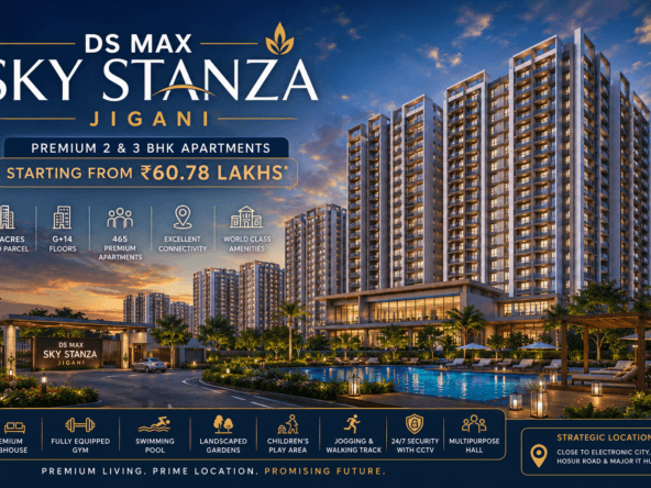 DS Max Sky Stanza Jigani main featured image showcasing premium 2 and 3 BHK apartments with modern architecture and luxury community living