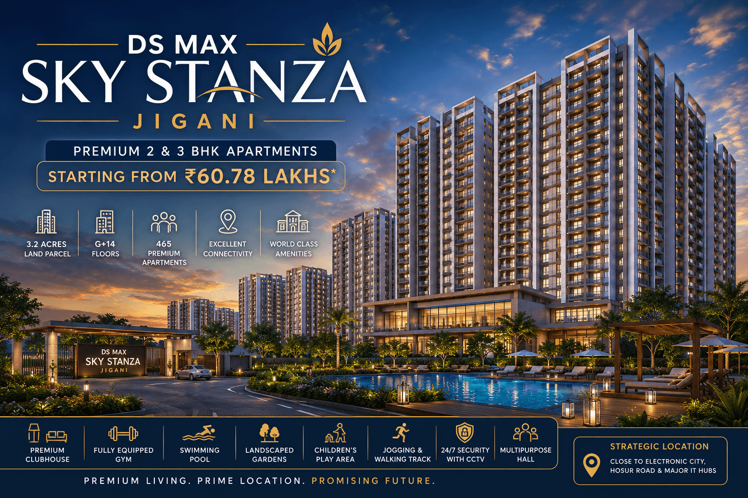 DS Max Sky Stanza Jigani main featured image showcasing premium 2 and 3 BHK apartments with modern architecture and luxury community living