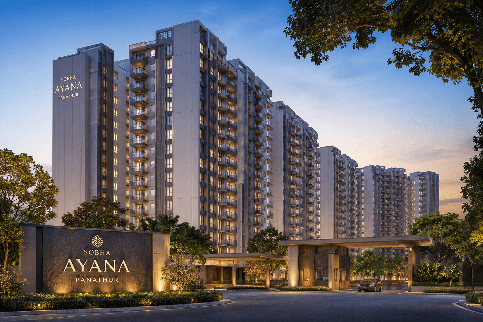 “sobha ayana panathur premium residential apartment towers with modern architecture and luxury community living”