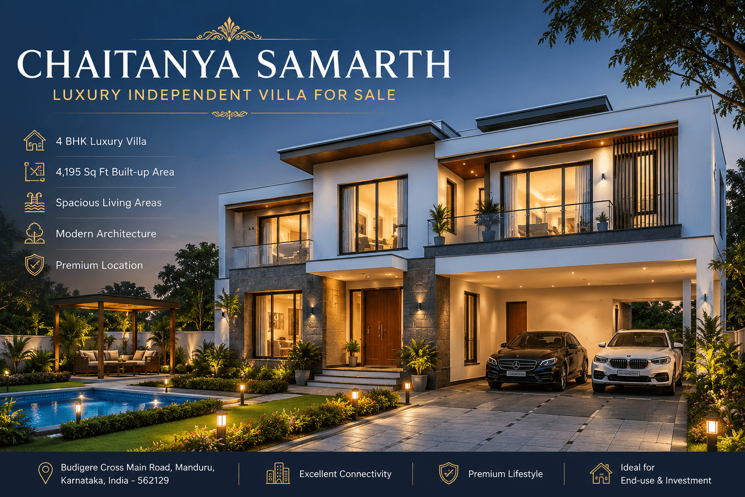 Chaitanya Samarth 4 BHK luxury villa featured image with spacious layout and elegant modern living in Bangalore
