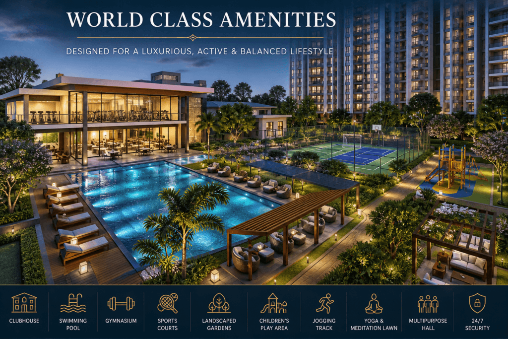 Sumadhura Folium Phase 4 amenities including clubhouse, swimming pool, sports courts, landscaped gardens and luxury lifestyle spaces