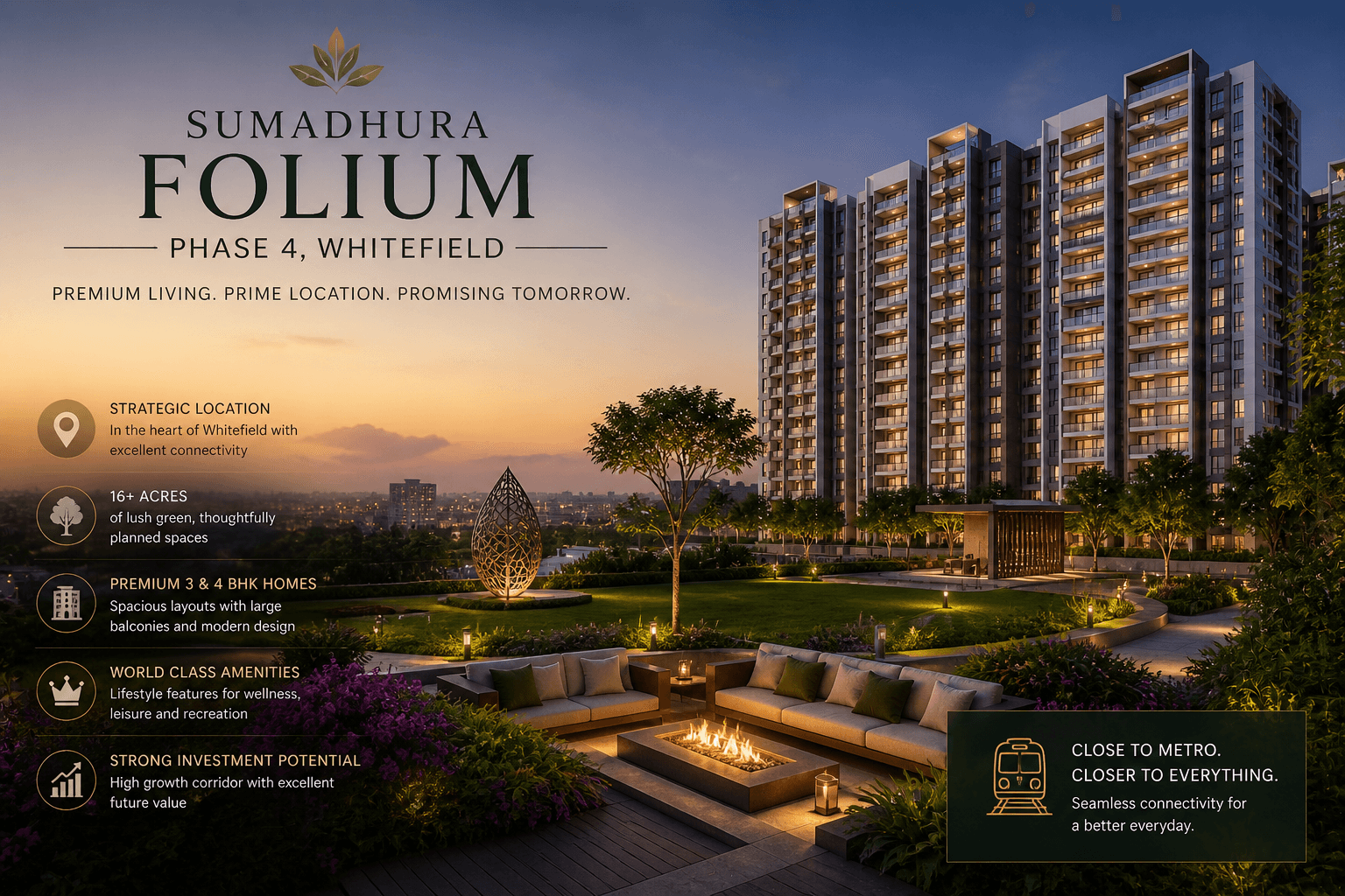Sumadhura Folium Phase 4 Whitefield luxury apartment exterior view with modern high-rise towers and landscaped surroundings