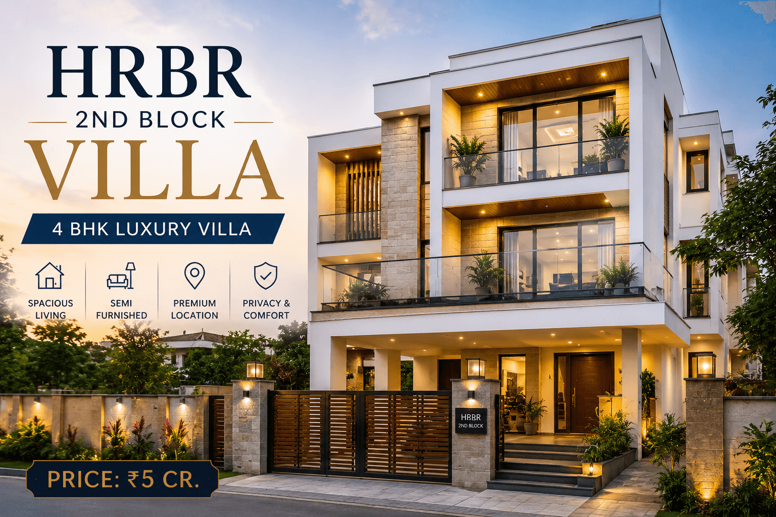 HRBR 2nd Block Villa Bangalore featured image showcasing premium 4 BHK luxury villa with elegant design and modern exterior.