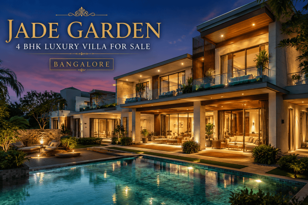 Jade Garden Bangalore 4 BHK luxury villa with private swimming pool, premium modern architecture and fully furnished ultra-luxury interiors