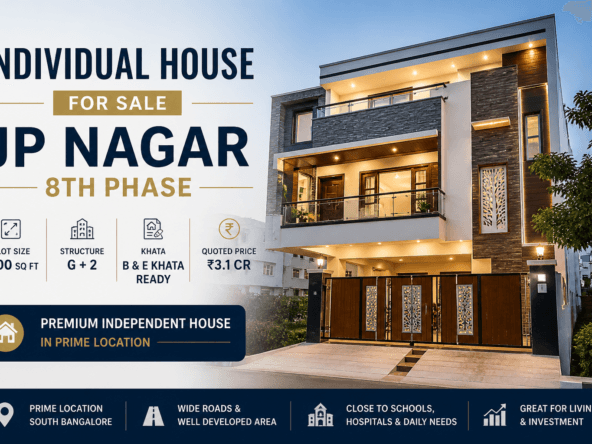 Modern G+2 individual house for sale in JP Nagar 8th Phase Bangalore with premium design and gated entrance