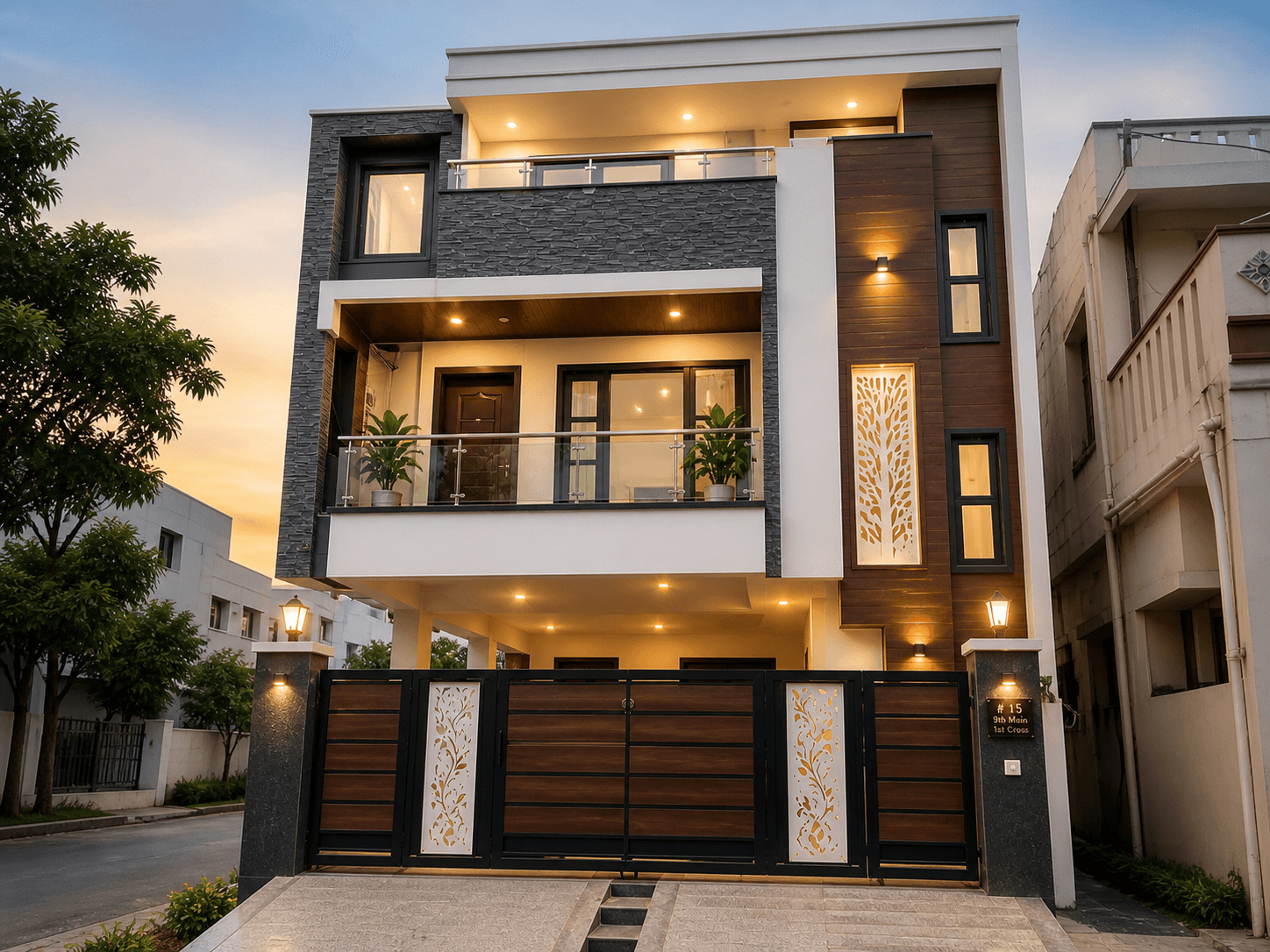 Luxury independent house in JP Nagar 8th Phase Bangalore with contemporary architecture and balcony view