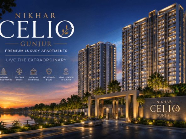 Nikhar CELIO Gunjur premium featured image showcasing luxury residential towers, open spaces, and modern urban living in Gunjur