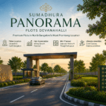 Sumadhura Panorama Devanahalli plots gated entrance with landscaped roads and premium township view