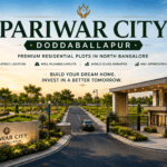 Pariwar City Doddaballapur premium gated plotted community entrance with modern infrastructure and landscaped residential environment in North Bangalore
