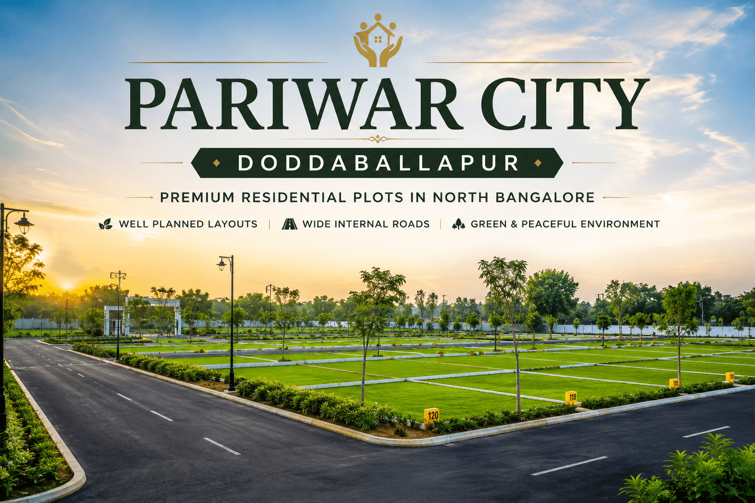 Pariwar City Doddaballapur premium residential plotted development with landscaped layout and wide internal roads in North Bangalore