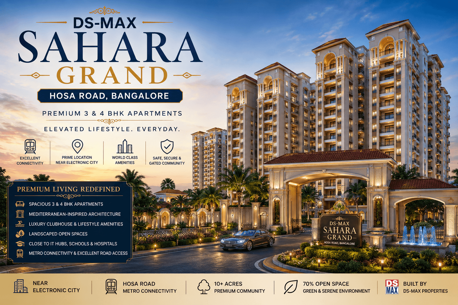 DS-MAX Sahara Grand Hosa Road luxury apartment project near Electronic City Bangalore with premium 3 & 4 BHK homes and modern amenities