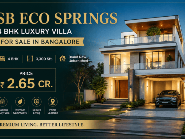 SB Eco Springs 4 BHK luxury villa for sale in Bangalore with modern elevation, premium architecture, spacious 3300 sq ft layout, and brand-new independent villa design.