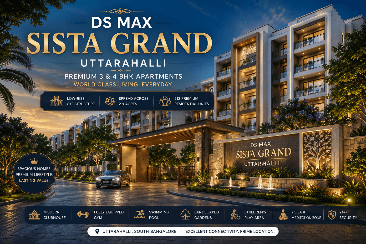 DS Max Sista Grand Uttarahalli premium 3 & 4 BHK apartment project main featured image with luxury elevation and modern amenities in South Bangalore