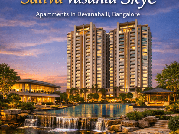 Sattva Vasanta Skye Apartments in Devanahalli, Bangalore – premium high‑rise towers with landscaped gardens and water features.
