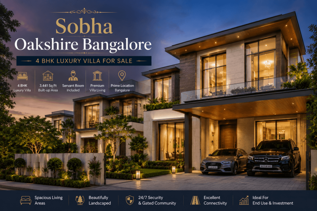 Sobha Oakshire Bangalore luxury 4 BHK villa exterior with modern architecture, premium landscaping and elegant villa design