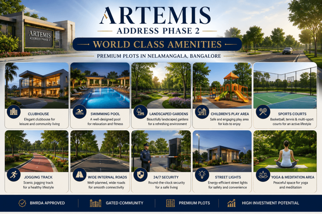 Artemis Address Phase 2 world-class amenities including clubhouse, swimming pool, sports courts, landscaped gardens, jogging track, and children's play area.