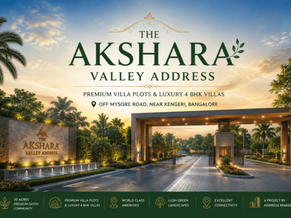 The Akshara Valley Address luxury villa plots and 4 BHK villas entrance view with premium gated community and modern infrastructure in Bangalore.