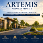Artemis Address Phase 2 premium plotted development in Nelamangala Bangalore featuring grand entrance, landscaped roads, and BMRDA-approved residential plots.