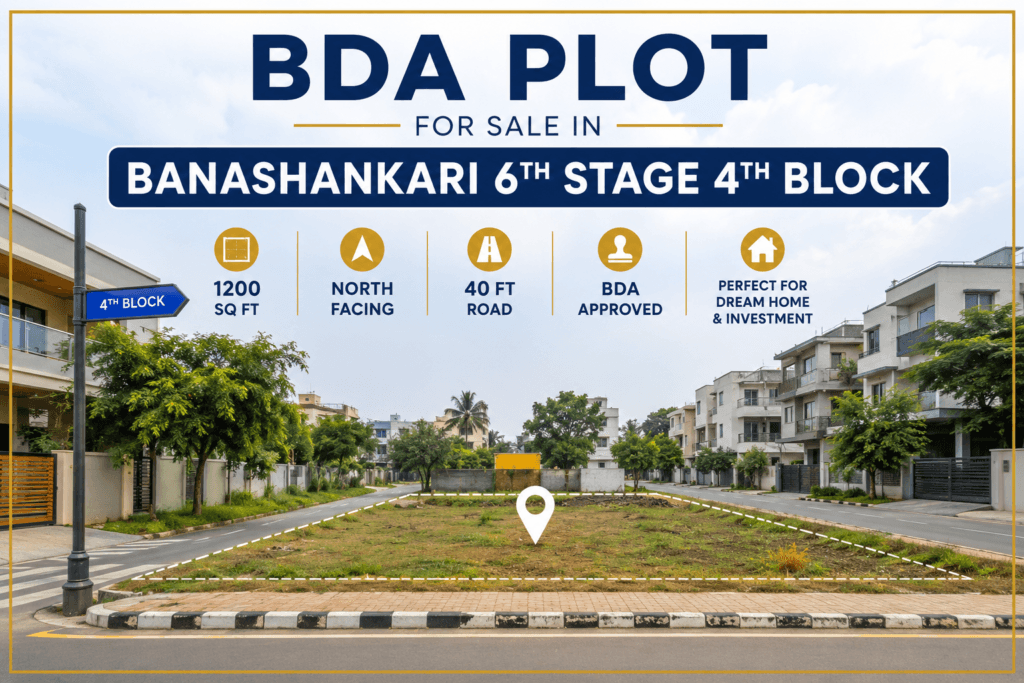 BDA Plot for Sale in Banashankari 6th Stage 4th Block, Bangalore – 1200 sq ft north-facing residential plot on a 40-ft road with BDA approval.