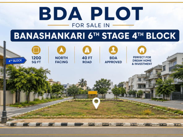 BDA Plot for Sale in Banashankari 6th Stage 4th Block, Bangalore – 1200 sq ft north-facing residential plot on a 40-ft road with BDA approval.