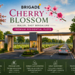 Brigade Cherry Blossom Malur premium residential plots gated community entrance with landscaped roads and green surroundings in East Bengaluru