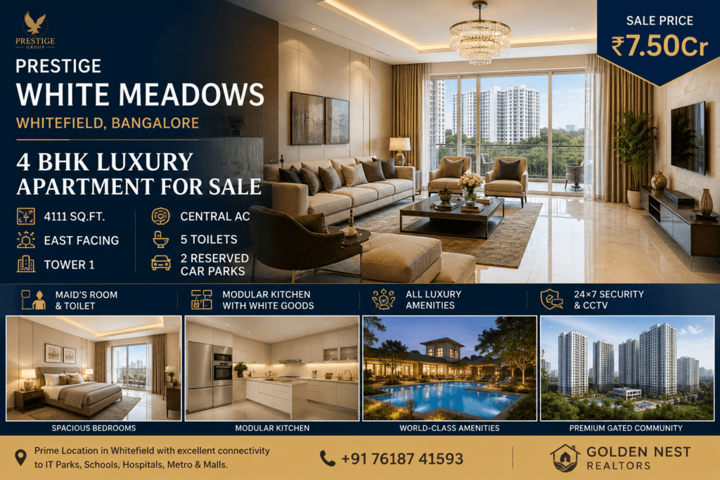 Prestige White Meadows 4 BHK luxury apartment for sale in Whitefield Bangalore with premium interiors and world-class amenities