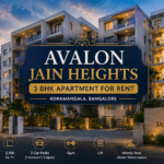 Avalon Jain Heights 3 BHK apartment for rent in Koramangala, Bangalore – premium residential apartment with 2,100 sq. ft., semi-furnished interiors, gym, lift, and two car parking spaces.