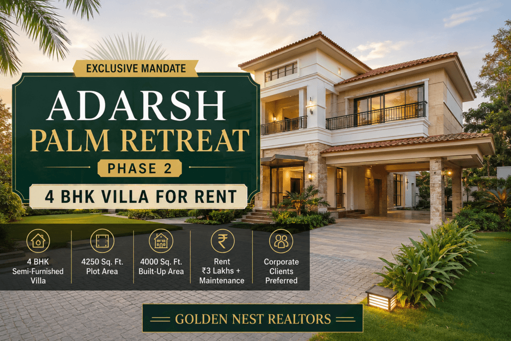 Luxury 4 BHK semi-furnished villa for rent at Adarsh Palm Retreat Phase 2 in Whitefield, Bangalore