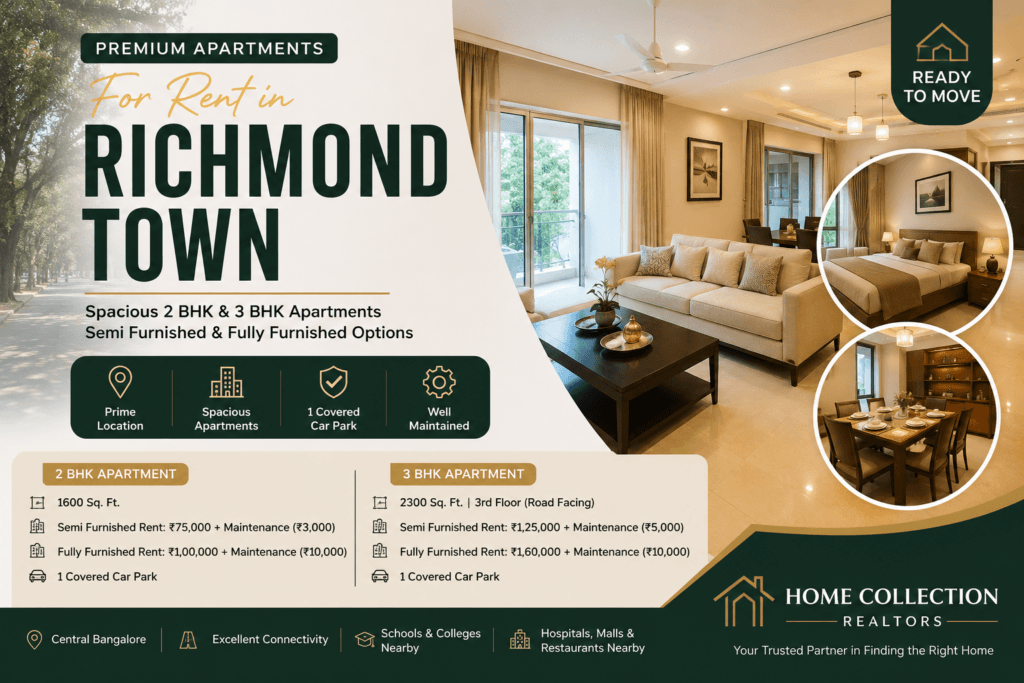Richmond Town Apartments for Rent near to The MG Road, Bangalore 