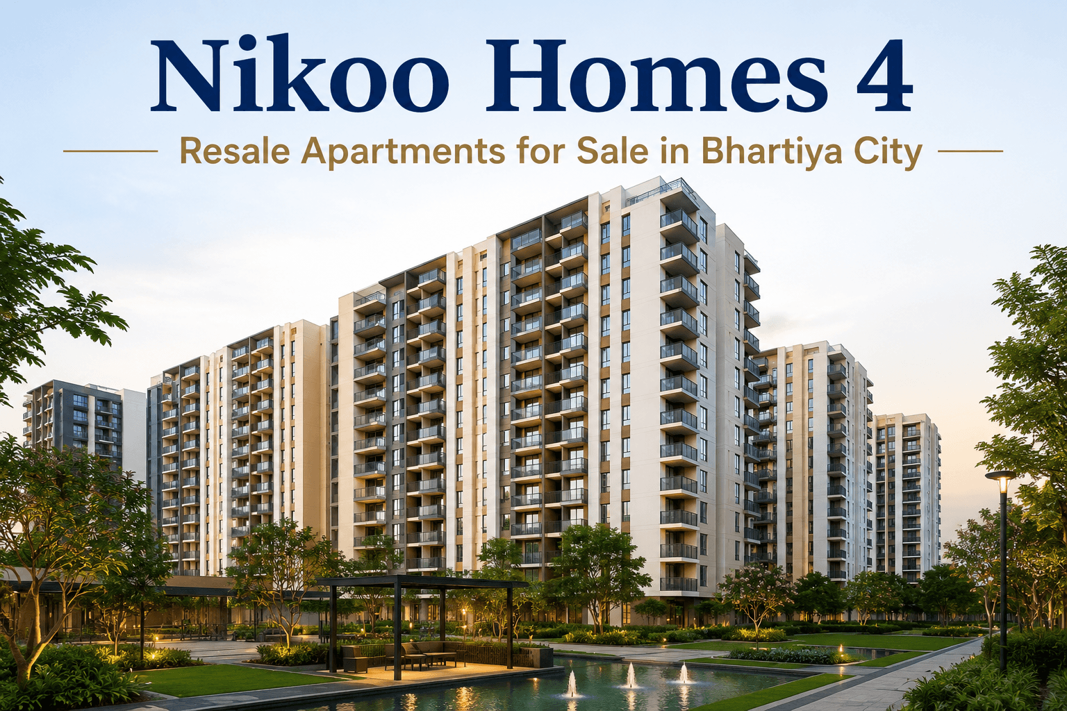 Nikoo Homes 4 resale apartments for sale in Bhartiya City, Thanisandra Bangalore with luxury residential towers, landscaped gardens, and premium township amenities.