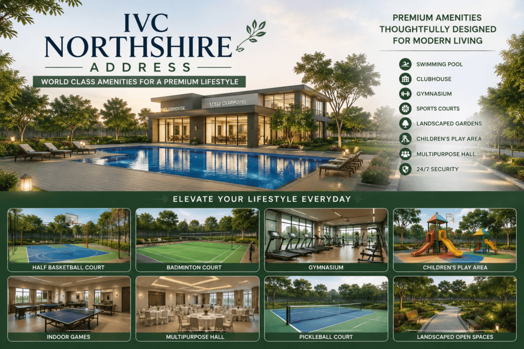 IVC Northshire Address world-class amenities including clubhouse, swimming pool, gymnasium, sports courts, children's play area, and landscaped gardens