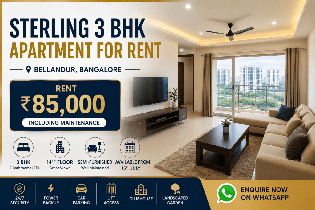 Sterling 3 BHK Apartment for Rent | Bellandur Bangalore 