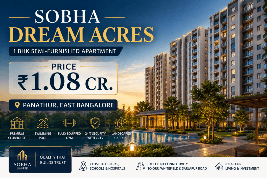 SOBHA DREAM ACRES 1 BHK Apartment in Panathur, East Bangalore – 936 Sq. Ft. Semi-Furnished Home Starting at ₹1.08 Crore