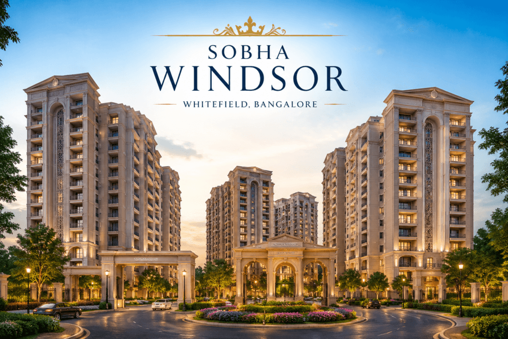 SOBHA Windsor luxury apartments in Whitefield Bangalore featuring premium residential towers and landscaped surroundings