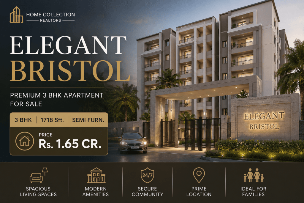 Elegant Bristol 3 BHK Semi-Furnished Apartment for Sale in Bangalore | 1718 Sq. Ft. | ₹1.65 Crore