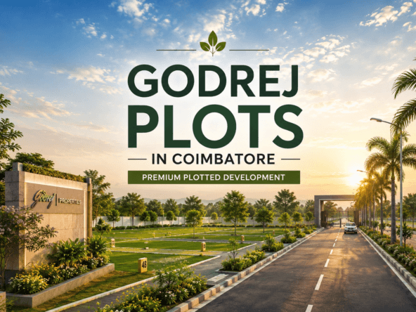 Godrej Plots in Coimbatore premium plotted development with landscaped entrance, wide internal roads, and modern residential township in Chettipalayam.